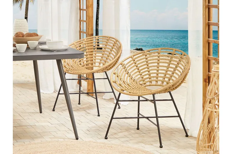 Rattan stol 2 lysebrune ACERRA - Træ / natur - Havemøbler - Havestole - Udendørs lænestol