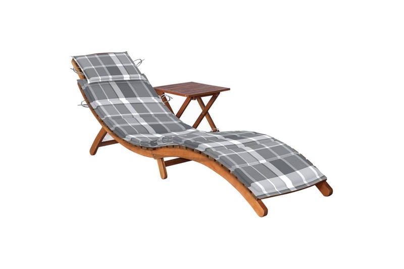 liggestol med bord og hynde massivt akacietræ - Brun - Havemøbler - Havestole - Solseng & solvogn