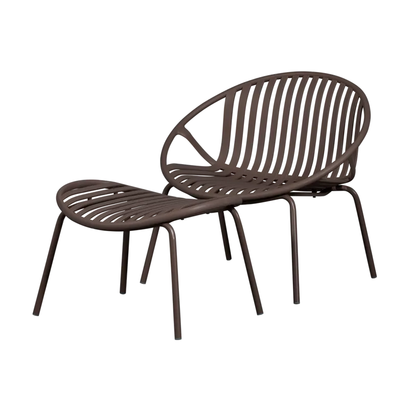 Loungestol + fodskammel Bruce udendørs, Lilla/Brun