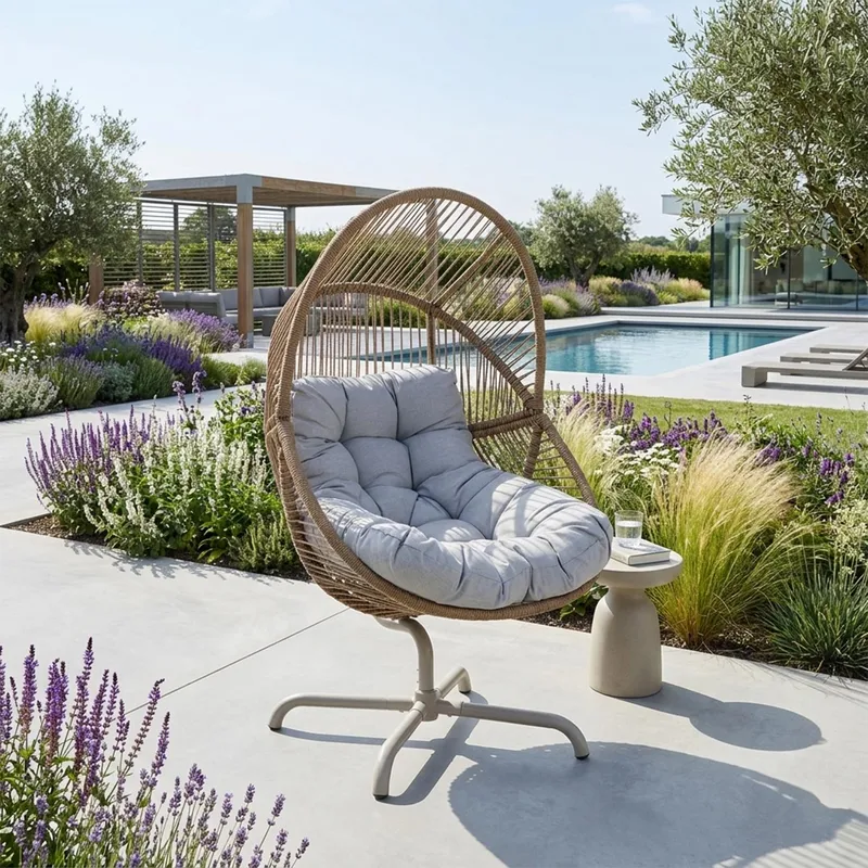 Loungestol HOME4YOU Dorian drejelig 89x95x154 cm lysebrun - Lysebrun - Havemøbler - Havestole - Udendørs lænestol