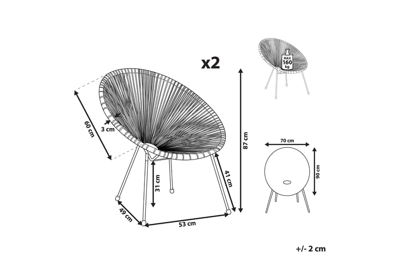 Maniwaki Udendørslænestol - Hvid Sort - Havemøbler - Havestole - Udendørs lænestol