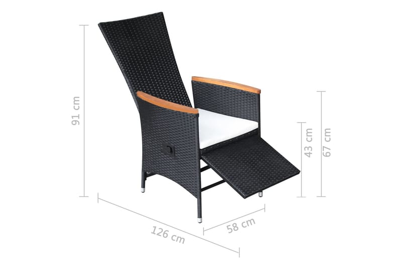 Havelænestole 2 Stk. Med Hynder Polyrattan Sort - Sort - Havemøbler - Havestole - Positionsstole