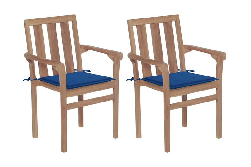 Havestole 2 stk. med blå hynder massivt teaktræ - Blå - Positionsstole