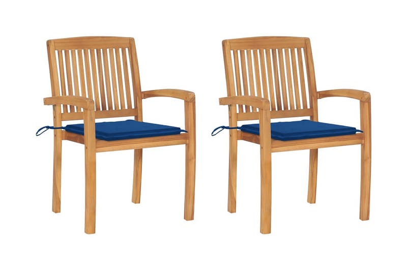 Havestole 2 stk. med blå hynder massivt teaktræ - Blå - Positionsstole