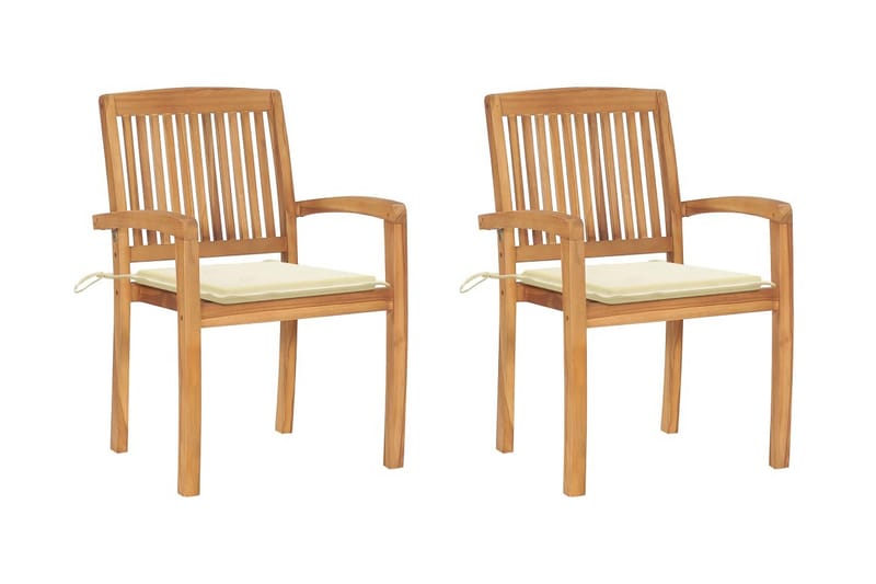 Havestole 2 stk. med cremefarvede hynder massivt teaktræ - Creme - Havemøbler - Havestole - Positionsstole