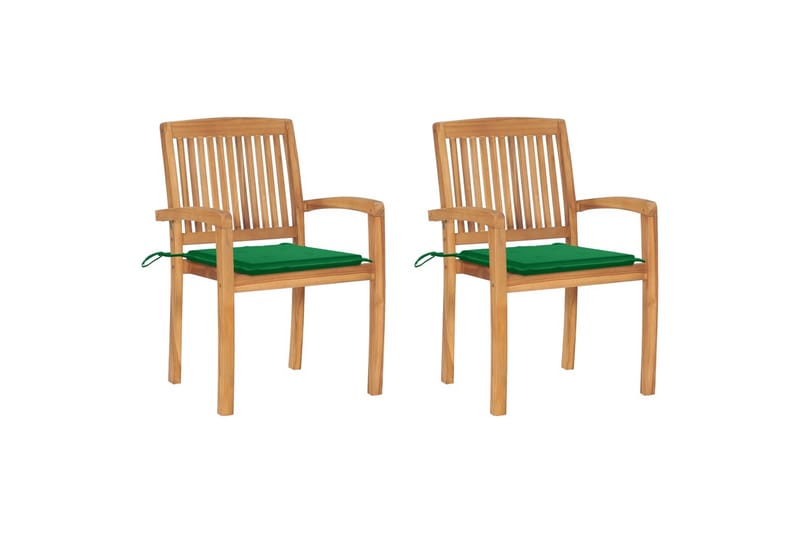 Havestole 2 stk. med grønne hynder massivt teaktræ - Grøn - Positionsstole