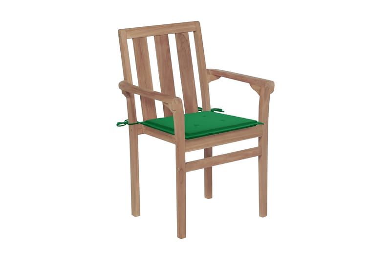 Havestole 2 stk. med grønne hynder massivt teaktræ - Grøn - Positionsstole