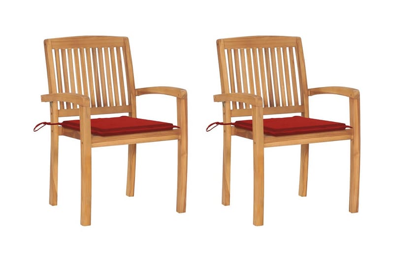 Havestole 2 stk. med røde hynder massivt teaktræ - Rød - Positionsstole