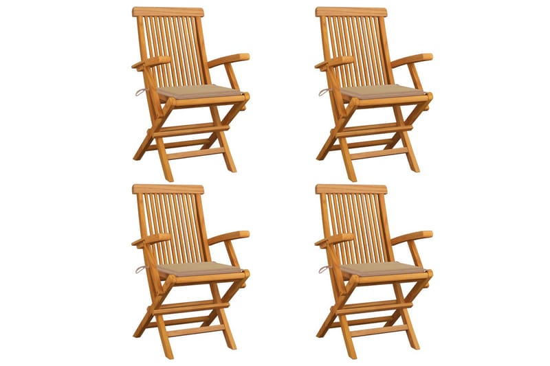Havestole med beige hynder 4 stk. massivt teaktræ - Beige - Havemøbler - Havestole - Positionsstole