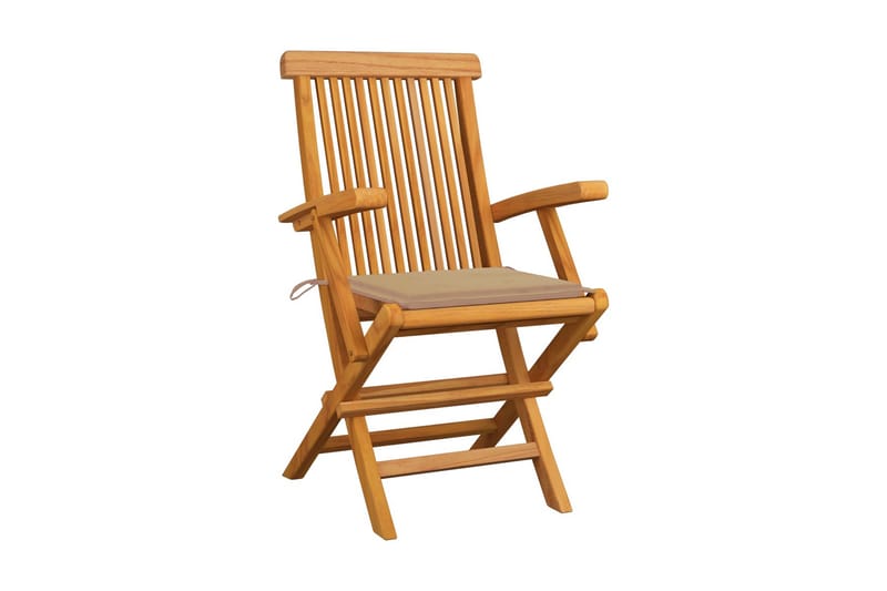 Havestole med beige hynder 6 stk. massivt teaktræ - Beige - Havemøbler - Havestole - Positionsstole