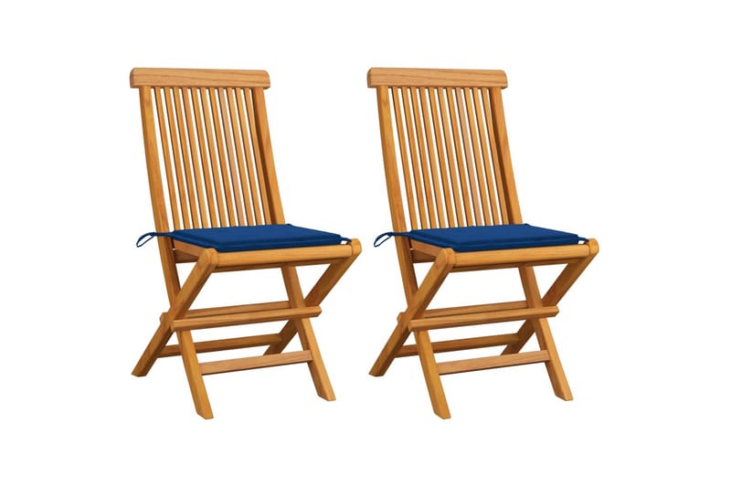 Havestole med blå hynder 2 stk. massivt teaktræ - Blå - Positionsstole