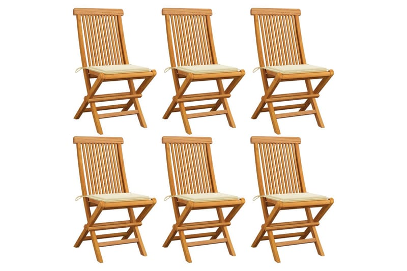 Havestole med cremefarvede hynder 6 stk. massivt teaktræ - Creme - Havemøbler - Havestole - Positionsstole