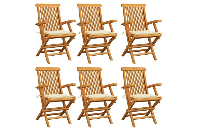 Havestole med cremefarvede hynder 6 stk. massivt teaktræ - Creme - Havemøbler - Havestole - Positionsstole