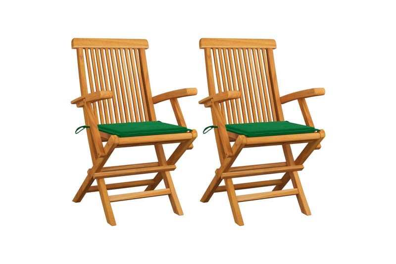 Havestole med grønne hynder 2 stk. massivt teaktræ - Grøn - Positionsstole