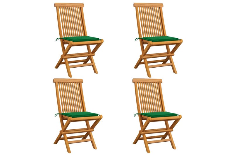 Havestole med grønne hynder 4 stk. massivt teaktræ - Grøn - Positionsstole