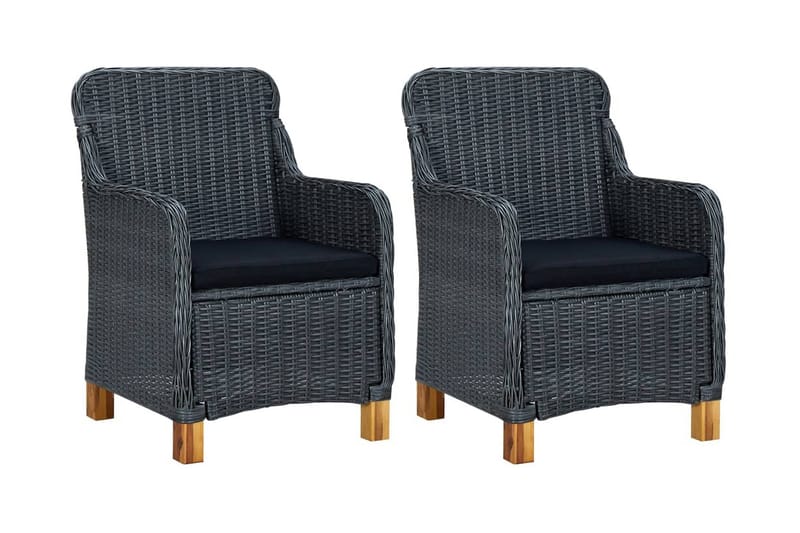 Havestole med hynder 2 stk. polyrattan mørkegrå - Grå - Havemøbler - Havestole - Positionsstole