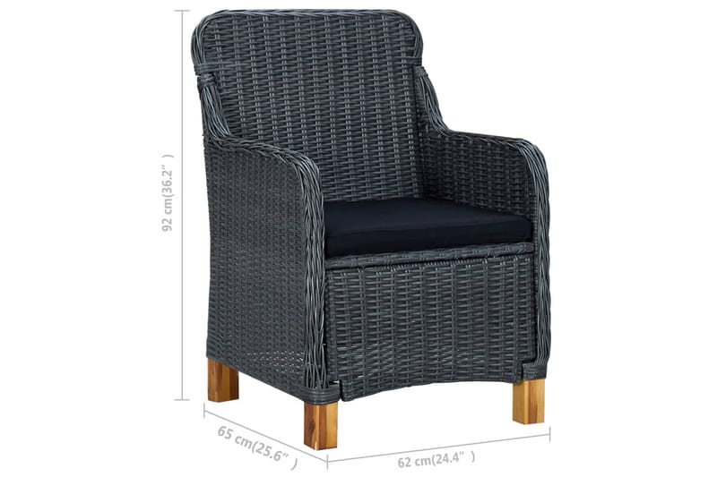 Havestole med hynder 2 stk. polyrattan mørkegrå - Grå - Havemøbler - Havestole - Positionsstole