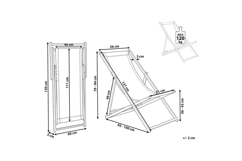 Sammenklappelig liggestol Locri II - Beige, sort - Havemøbler - Havestole - Solstole