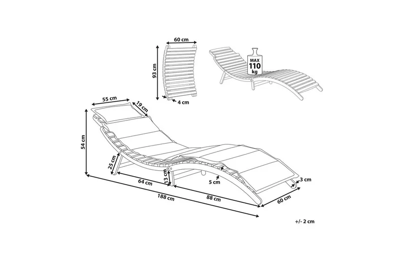Solseng Luino - Lyst træ, grå - Havemøbler - Havestole - Solseng & solvogn