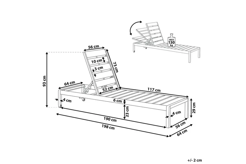 Solseng Nardo - Lys træ, sort, Lyst træ, sort - Havemøbler - Havestole - Solseng & solvogn