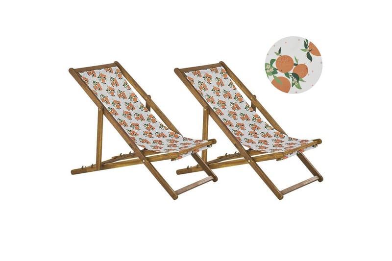 Solseng sæt á 2 Anzio - lyst træ/off-white appelsinmønster - Havemøbler - Havestole - Solstole
