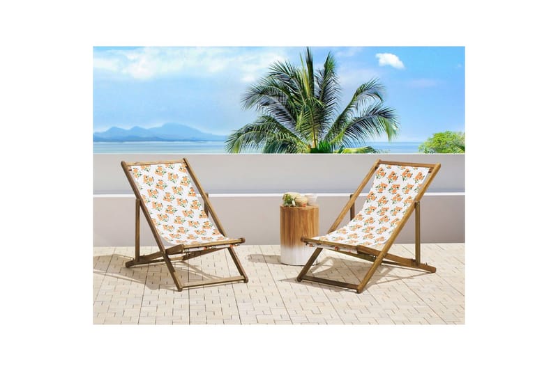 Solseng sæt á 2 Anzio - lyst træ/off-white appelsinmønster - Havemøbler - Havestole - Solstole