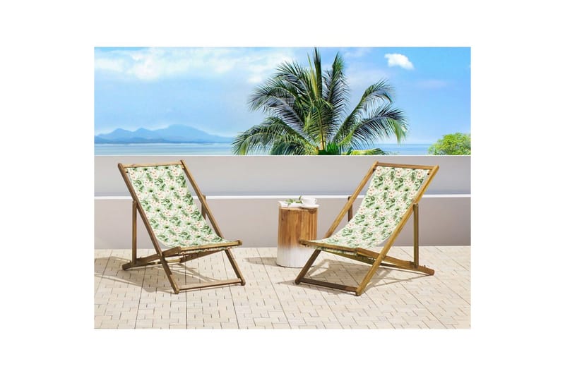 Solseng sæt á 2 Anzio - lyst træ/off-white blomsteret mønster - Havemøbler - Havestole - Solstole