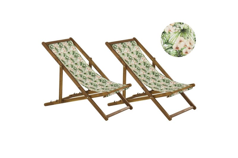 Solseng sæt á 2 Anzio - lyst træ/off-white blomsteret mønster - Havemøbler - Havestole - Solstole