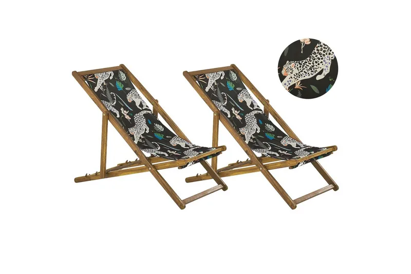 Solseng sæt á 2 Anzio - lyst træ/off-white dyremønster - Havemøbler - Havestole - Solstole