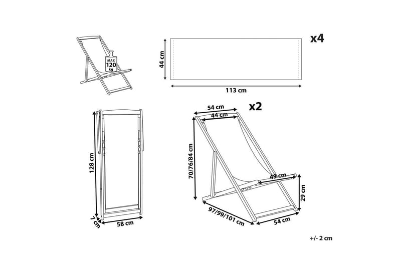 Solseng sæt á 2 Anzio - lyst træ/off-white kamillemønster - Havemøbler - Havestole - Solstole
