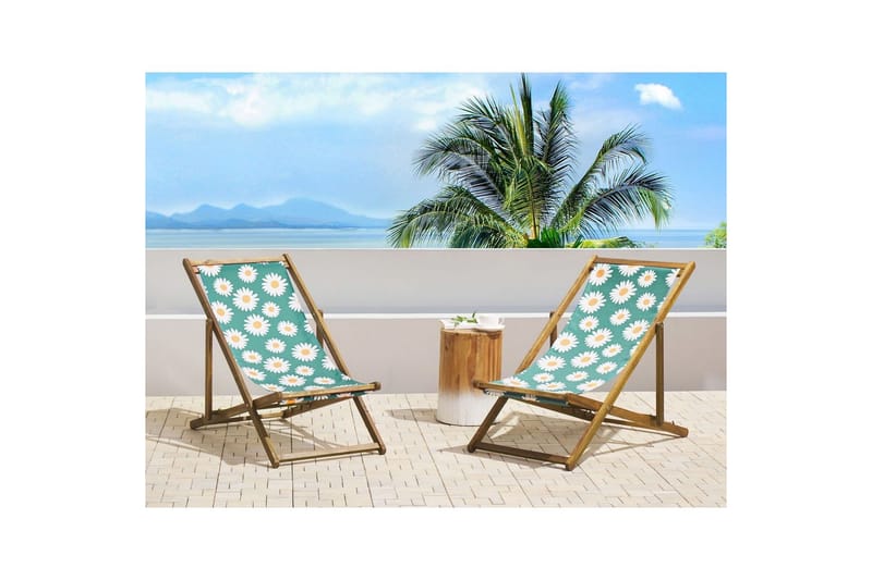 Solseng sæt á 2 Anzio - lyst træ/off-white kamillemønster - Havemøbler - Havestole - Solstole