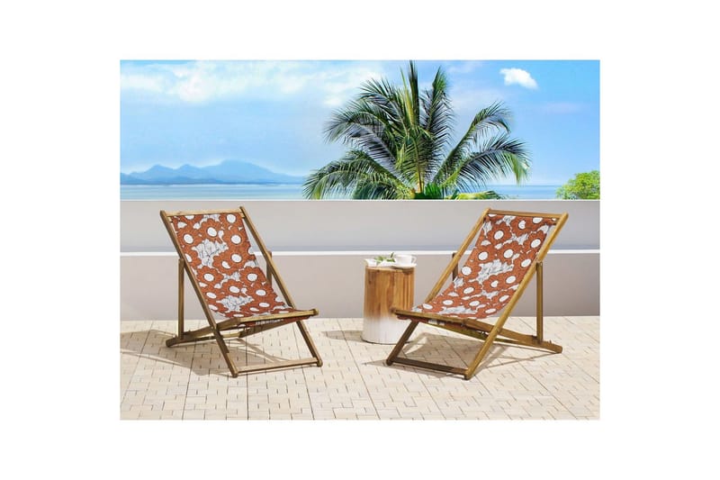 Solseng sæt á 2 Anzio - lyst træ/off-white valmuemønster - Havemøbler - Havestole - Solstole