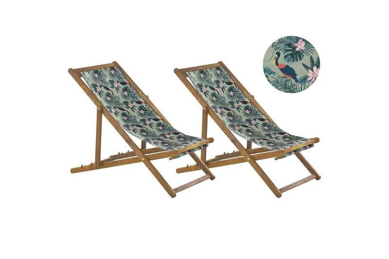 Solseng sæt á 2 Anzio - lyst træ/off-white pelikanmønster - Havemøbler - Havestole - Solstole