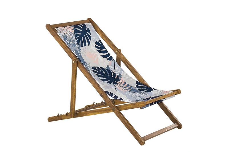 Solseng sæt á 2 Anzio - lyst træ/off-white/blå palmebladsmønster - Havemøbler - Havestole - Solstole