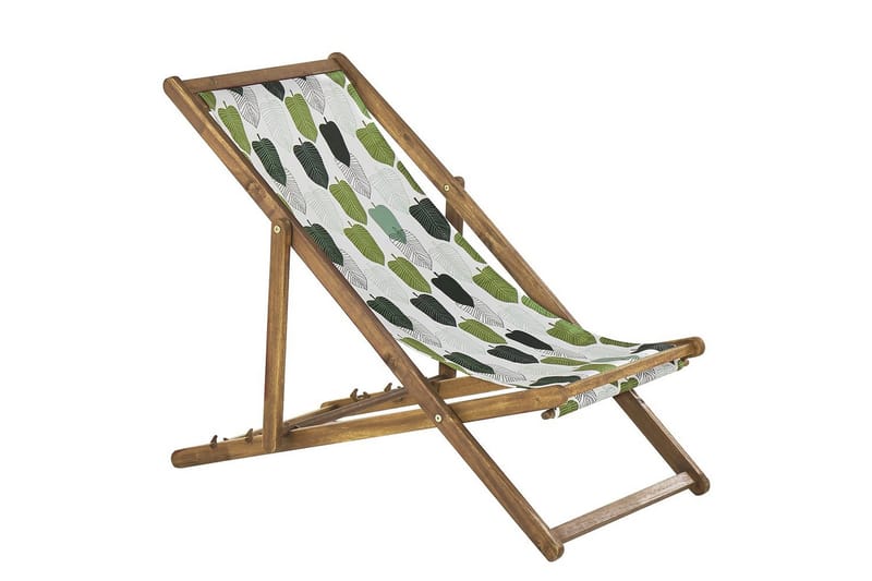 Solseng sæt á 2 Anzio - lyst træ/off-white/grøn løvmønster - Havemøbler - Havestole - Solstole