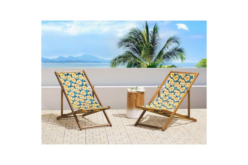 Solseng sæt á 2 Anzio - lyst træ/off-white/gul blomstret mønster - Havemøbler - Havestole - Solstole