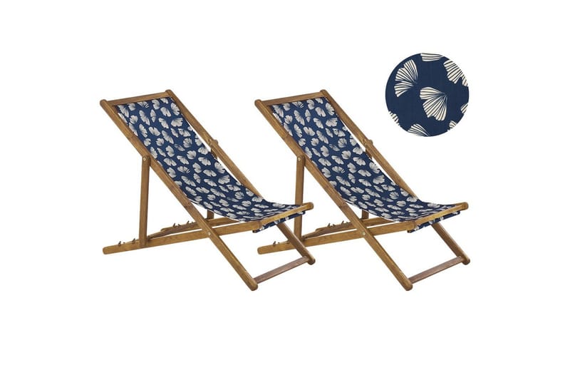 Solseng sæt á 2 Anzio - lyst træ/off-white/marineblå blomstermønster - Havemøbler - Havestole - Solstole