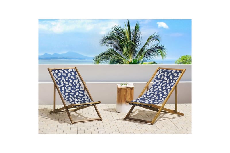 Solseng sæt á 2 Anzio - lyst træ/off-white/marineblå blomstermønster - Havemøbler - Havestole - Solstole