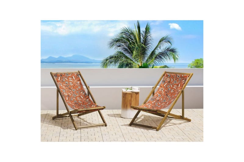 Solseng sæt á 2 Anzio - lyst træ/off-white/rød blomstermønster - Havemøbler - Havestole - Solstole