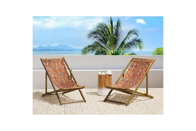 Solseng sæt á 2 Anzio - lyst træ/off-white/rød blomstermønster - Havemøbler - Havestole - Solstole
