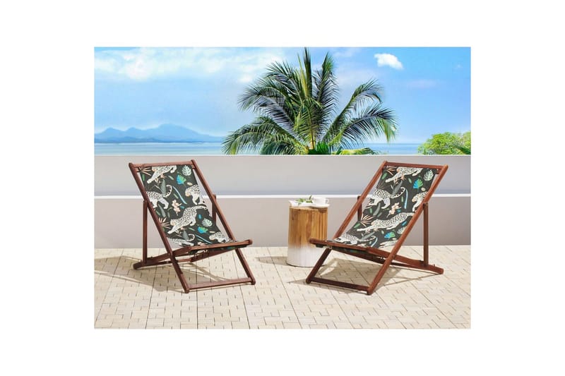 Solseng sæt á 2 Anzio - mørkt træ/off-white dyremønster - Havemøbler - Havestole - Solstole