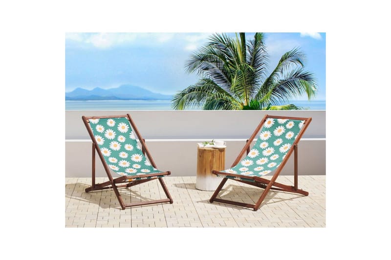 Solseng sæt á 2 Anzio - mørkt træ/off-white kamillemønster - Havemøbler - Havestole - Solstole