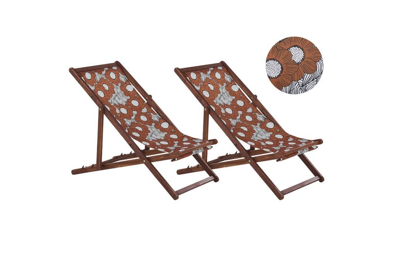 Solseng sæt á 2 Anzio, mørkt træ/off-white valmuemønster