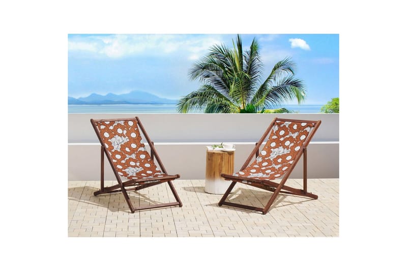 Solseng sæt á 2 Anzio - mørkt træ/off-white valmuemønster - Havemøbler - Havestole - Solstole