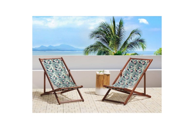 Solseng sæt á 2 Anzio - mørkt træ/off-white pelikanmønster - Havemøbler - Havestole - Solstole