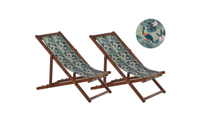 Solseng sæt á 2 Anzio - mørkt træ/off-white pelikanmønster - Havemøbler - Havestole - Solstole