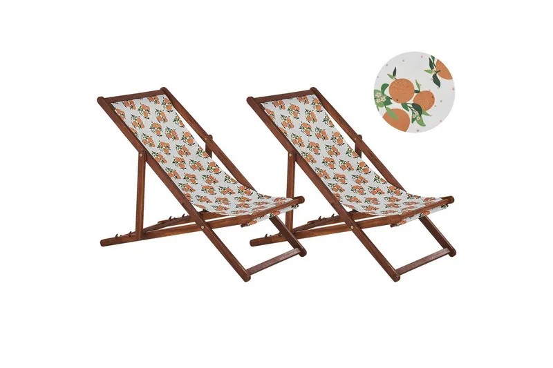 Solseng sæt á 2 Anzio - mørkt træ/off-white/appelsinmønster - Havemøbler - Havestole - Solstole