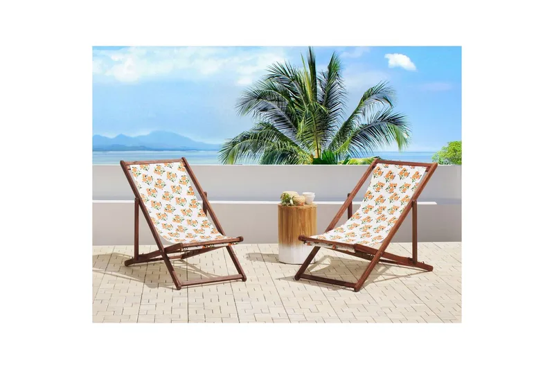 Solseng sæt á 2 Anzio - mørkt træ/off-white/appelsinmønster - Havemøbler - Havestole - Solstole