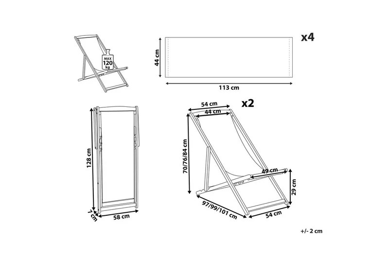 Solseng sæt á 2 Anzio - mørkt træ/off-white/blåt palmebladsmønster - Havemøbler - Havestole - Solstole