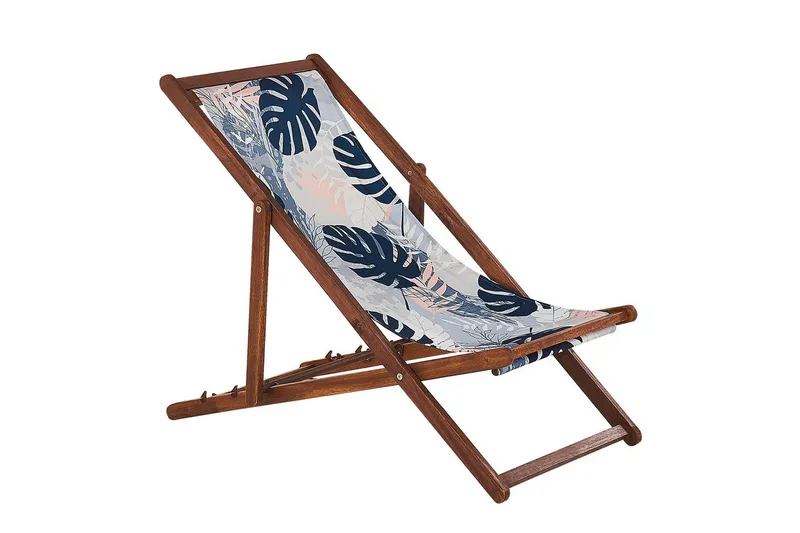 Solseng sæt á 2 Anzio - mørkt træ/off-white/blåt palmebladsmønster - Havemøbler - Havestole - Solstole